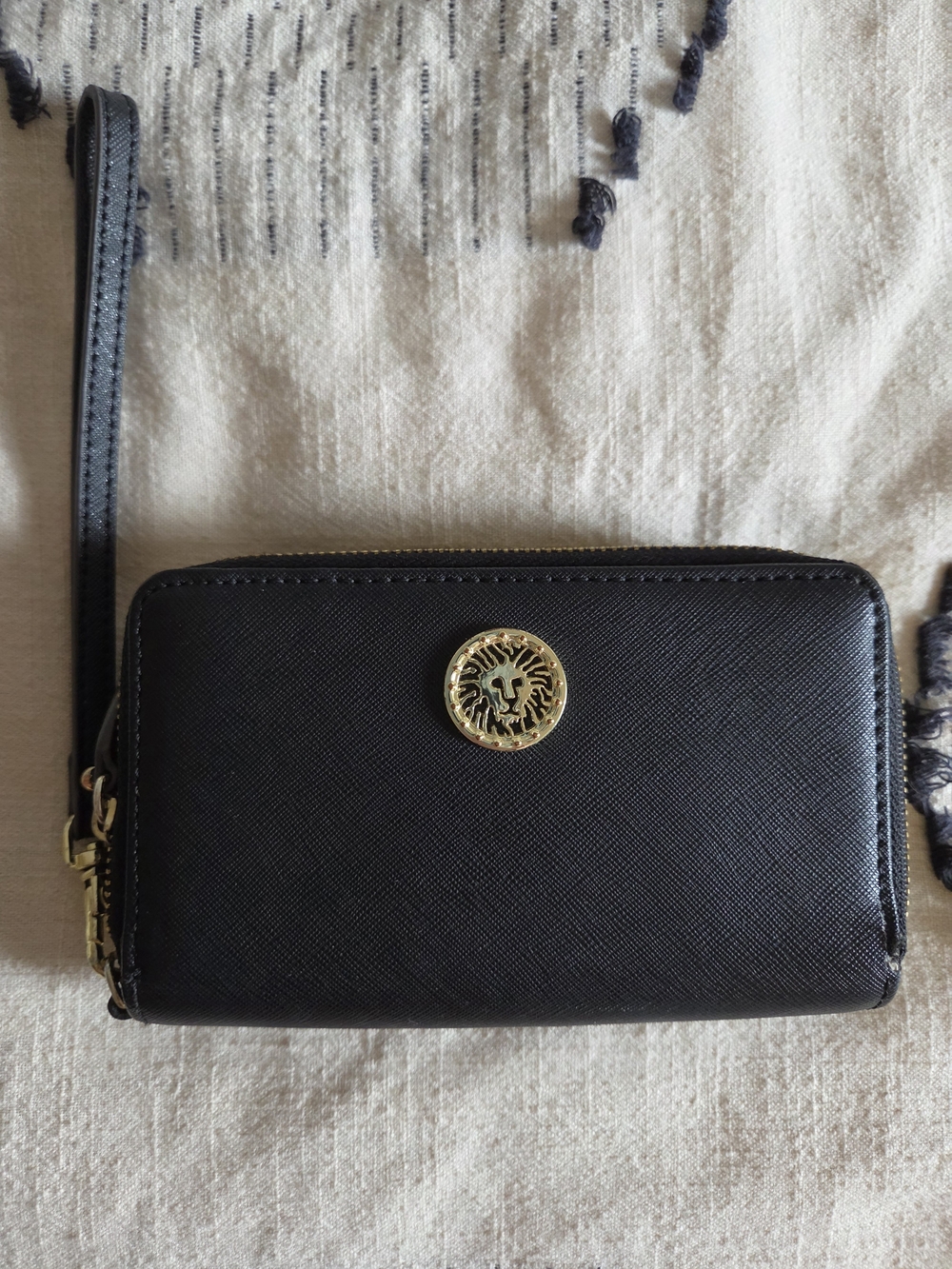anne klein Black Women's Wristlet Wallet with Gold Emblem